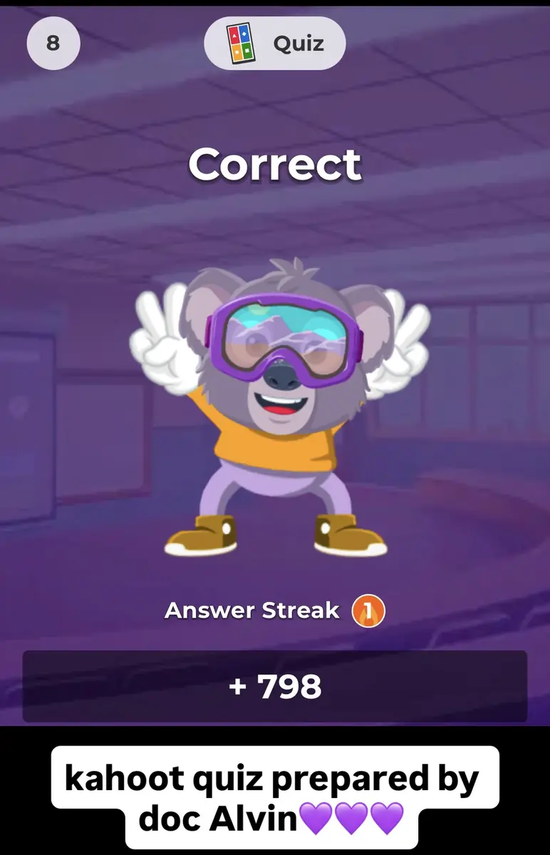 A correct answer and answer streak during the class Kahoot quiz